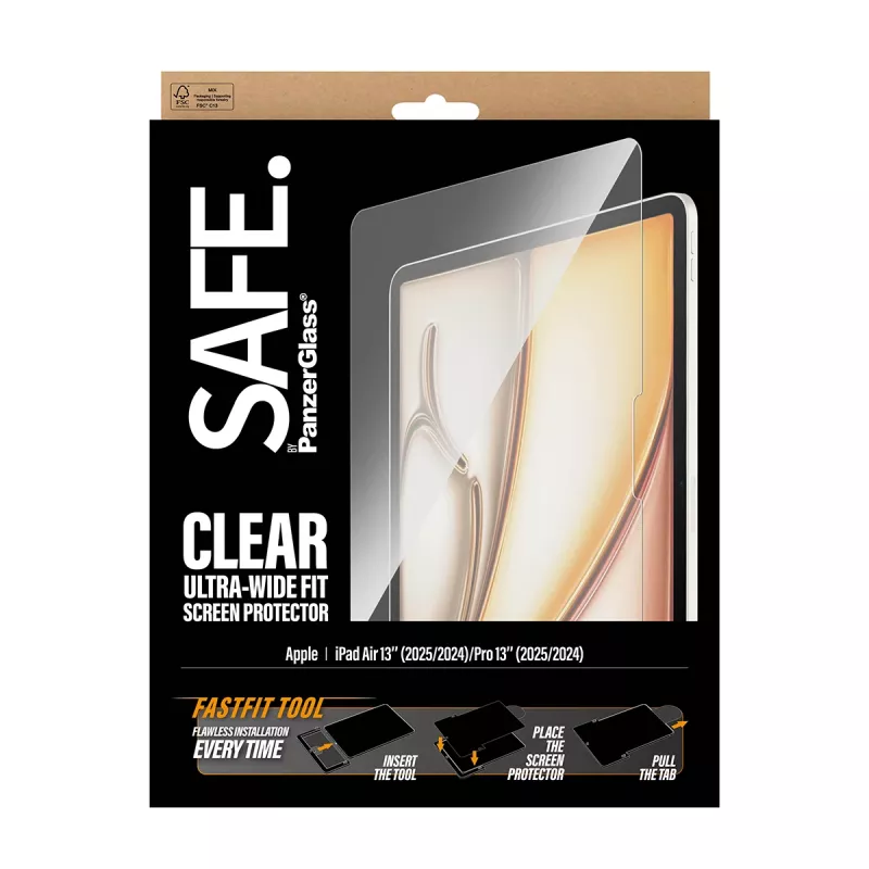 PanzerGlass SAFE. by ® Screen Protector iPad Air 13 inch (2024-2026) | Pro 13 inch (2024-2025) | Ultra-Wide Fit w. Fastfit tool