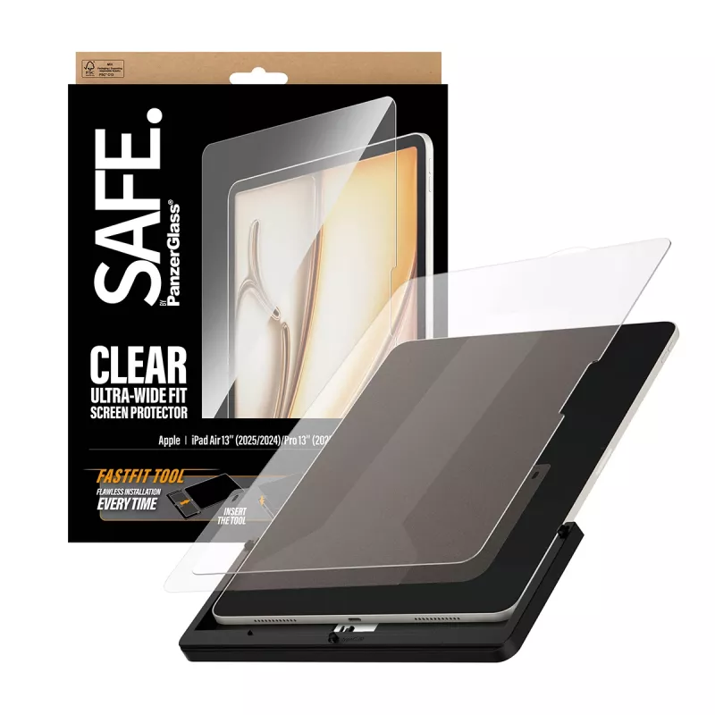 PanzerGlass SAFE. by ® Screen Protector iPad Air 13 inch (2024-2026) | Pro 13 inch (2024-2025) | Ultra-Wide Fit w. Fastfit tool
