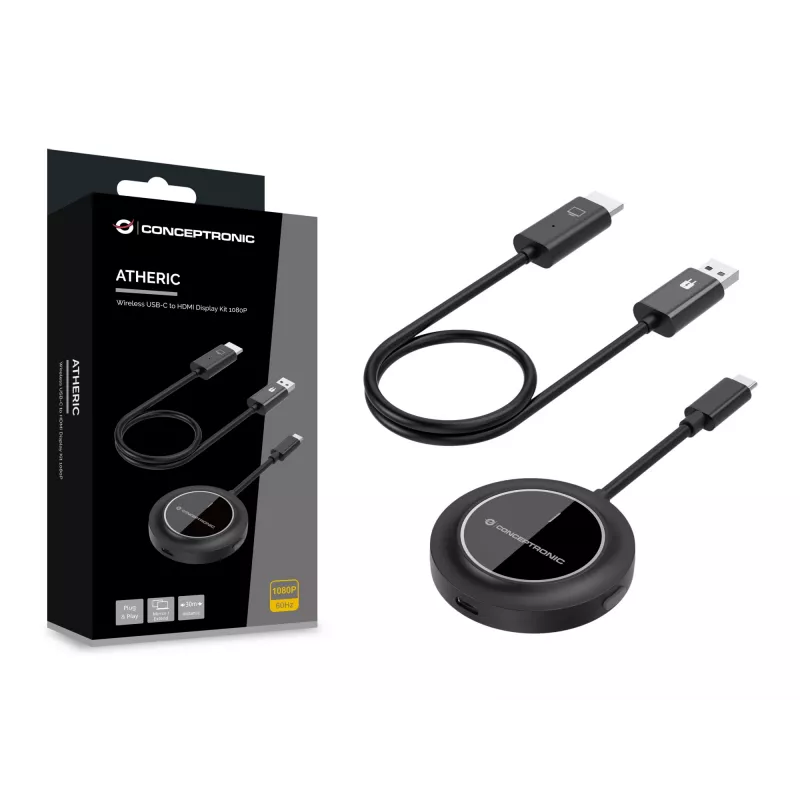 Conceptronic ATHERIC01B Wireless USB-C to HDMI Display Kit 1080P