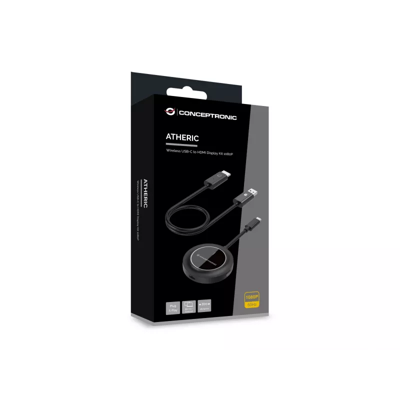 Conceptronic ATHERIC01B Wireless USB-C to HDMI Display Kit 1080P