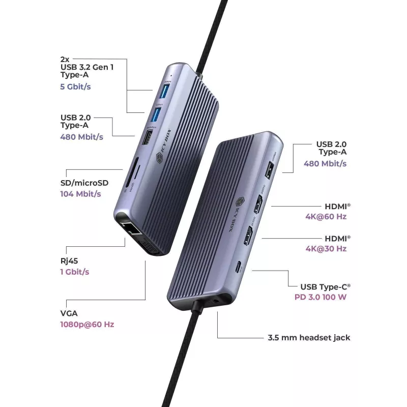 ICY BOX IB-DK4062-CPD Wired USB 3.2 Gen 1 (3.1 Gen 1) Type-C Anthracite
