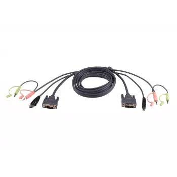 ATEN DVI-I USB KVM Cable 1,8m, 1.8 m, DVI-I, Black, DVI-I/USB A/2 x 3.5mm, DVI-I/USB B/2 x 3.5mm, Male