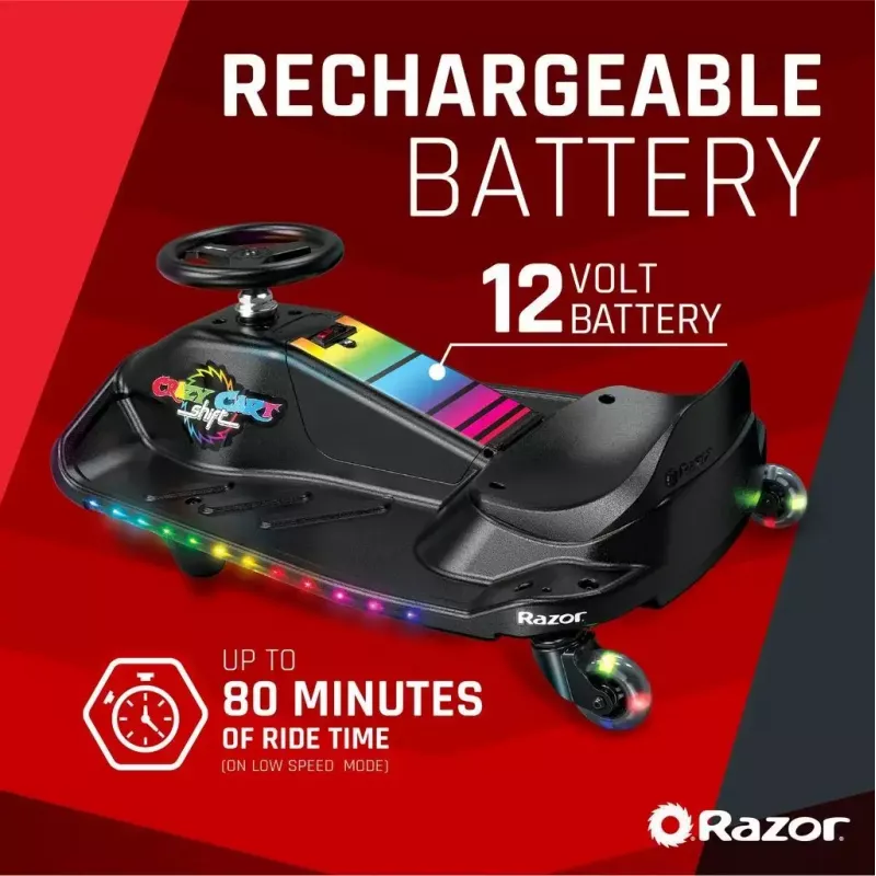 Electric drift kart Razor CRAZY CART Shift Lightshow — rechargeable lithium battery, LED lightshow, 13 km/h, 40 min