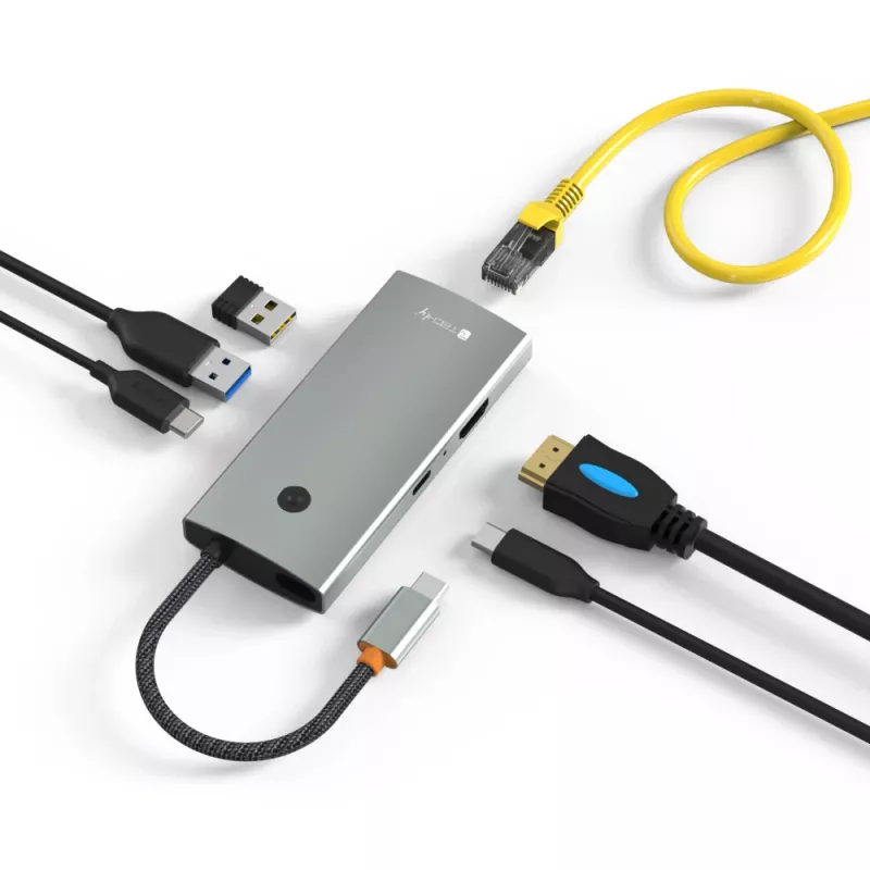 Techly IUSB32C-HUB6HPDI interface hub USB 3.2 Gen 1 (3.1 Gen 1) Type-C 5000 Mbit/s Aluminium