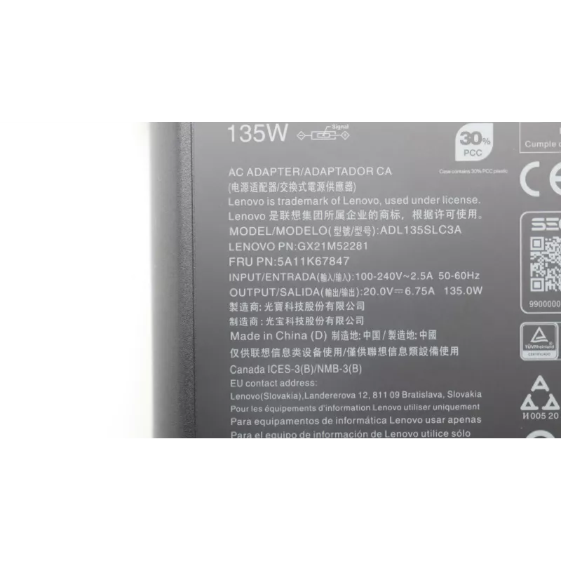 Lenovo 5A11K67847 power adapter/inverter Indoor 135 W Black