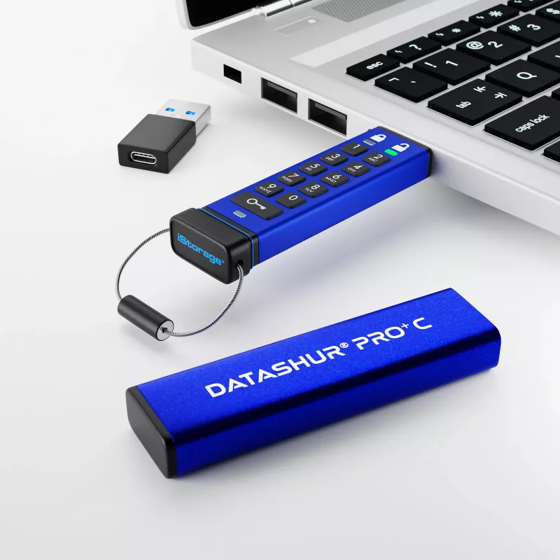 iStorage datAshur PRO+C 256GB | FIPS 140-3 Level 3 Certified | Secure USB Type-C drive | AES-XTS 256-bit Hardware Encryption | PIN protected | Type C-A adapter included