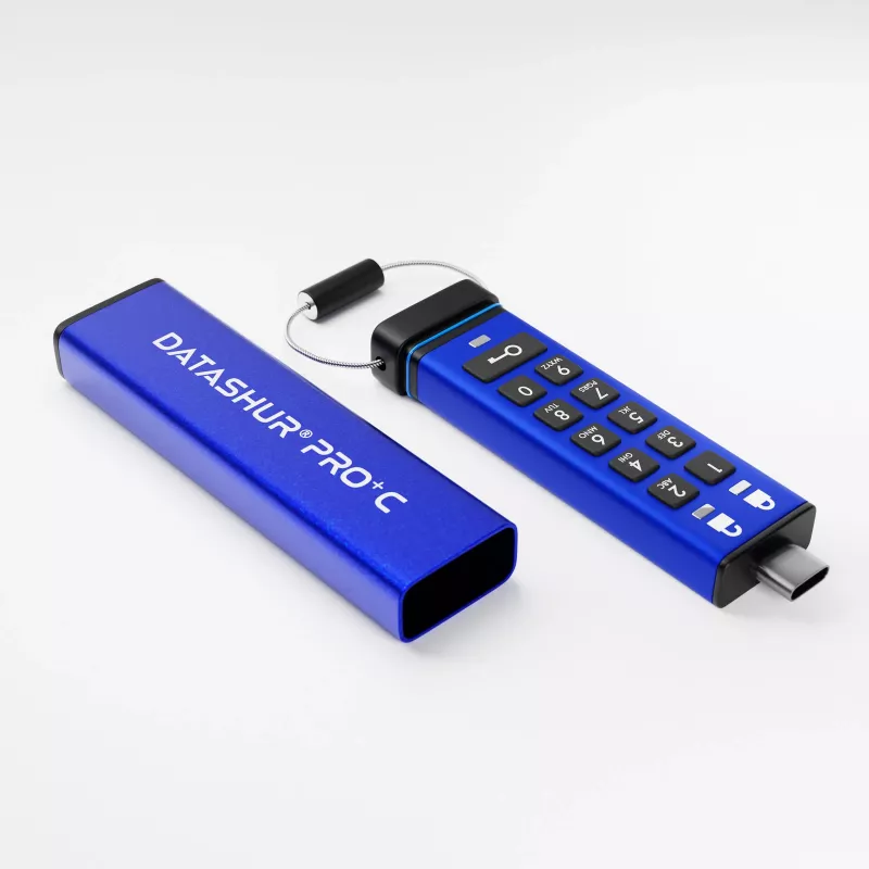 iStorage datAshur PRO+C 256GB | FIPS 140-3 Level 3 Certified | Secure USB Type-C drive | AES-XTS 256-bit Hardware Encryption | PIN protected | Type C-A adapter included