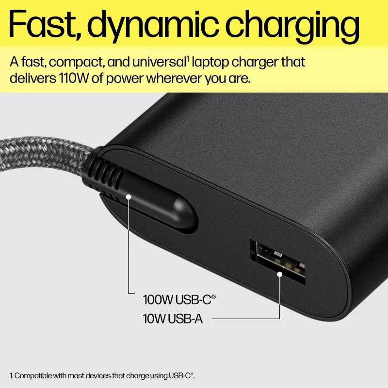 HP 110W USB-C Laptop Charger, Laptop, Indoor, 43 - 63 Hz, 110 W, 5V/9V/12V/15V/20V, 1.6 A