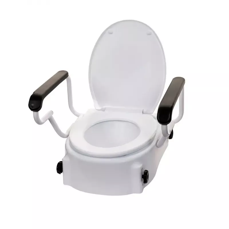 Raised toilet seat with arm supports ActionMed NT200AM — white, width 560 mm, max user weight 136 kg, lockable, assisted height adjustment