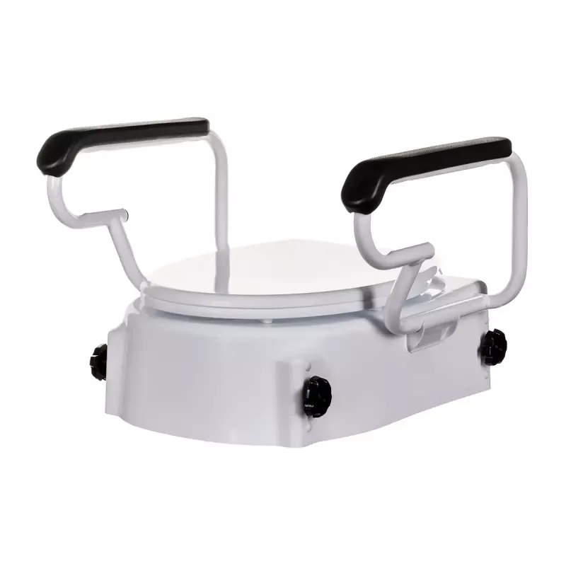 Raised toilet seat with arm supports ActionMed NT200AM — white, width 560 mm, max user weight 136 kg, lockable, assisted height adjustment
