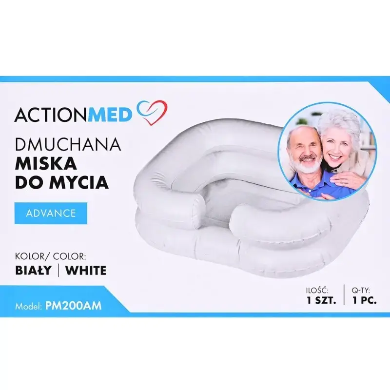 Inflatable washing bowl ActionMed PM200AM — portable rectangular hygiene basin, white, pump and hose included
