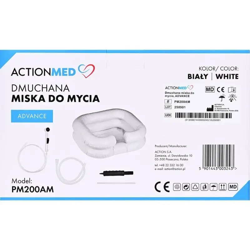 Inflatable washing bowl ActionMed PM200AM — portable rectangular hygiene basin, white, pump and hose included