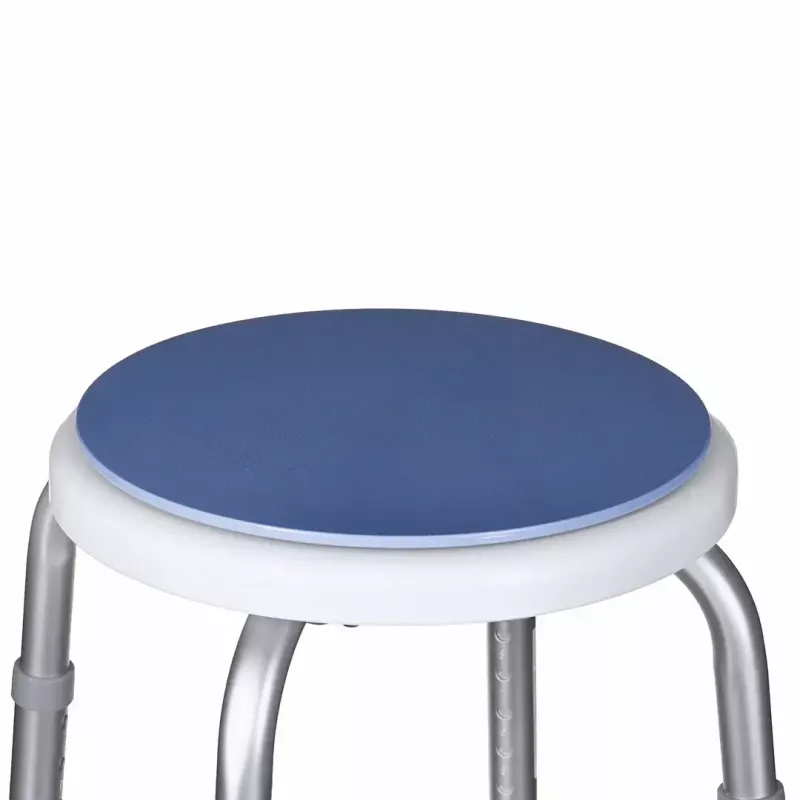 Shower swivel stool ActionMed KP400AM — round compact rotating shower seat, adjustable height, 4 legs, non-slip feet, silver