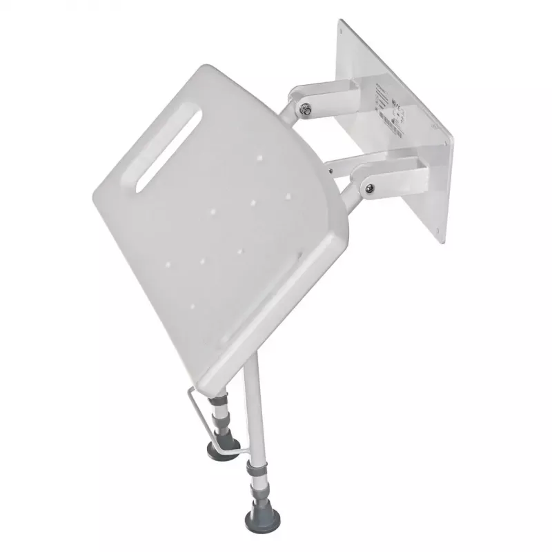 Wall-mounted folding shower chair ActionMed KP600AM — white, ergonomic seat, adjustable non-slip feet, 3 kg
