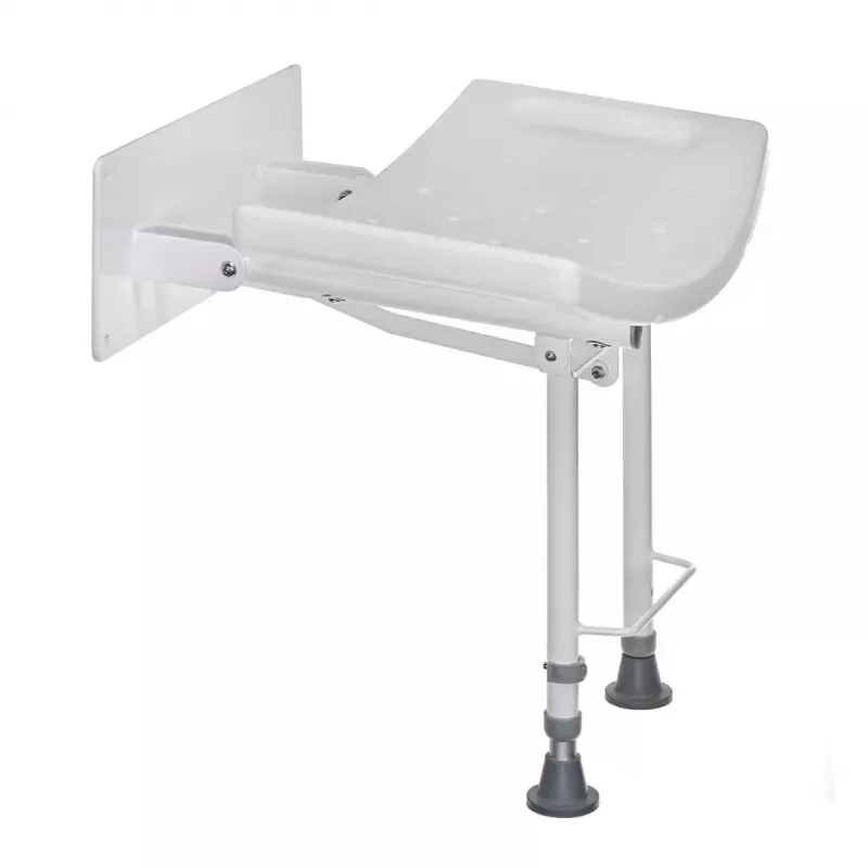 Wall-mounted folding shower chair ActionMed KP600AM — white, ergonomic seat, adjustable non-slip feet, 3 kg
