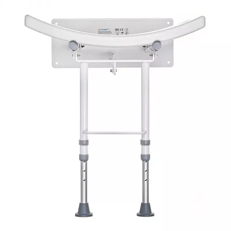 Wall-mounted folding shower chair ActionMed KP600AM — white, ergonomic seat, adjustable non-slip feet, 3 kg
