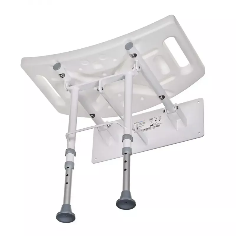 Wall-mounted folding shower chair ActionMed KP600AM — white, ergonomic seat, adjustable non-slip feet, 3 kg