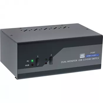 InLine KVM Desktop Switch, 2-port, Dual Monitor, DP+HDMI, 4K, USB 3.0, Audio