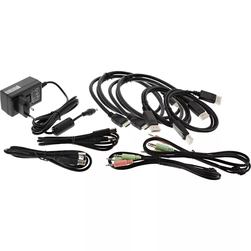 InLine KVM Desktop Switch, 2-port, Dual Monitor, DP+HDMI, 4K, USB 3.0, Audio