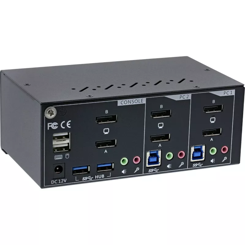 InLine KVM Desktop Switch, 2-port, Dual Monitor DP 1.2, 4K, USB 3.0, Audio