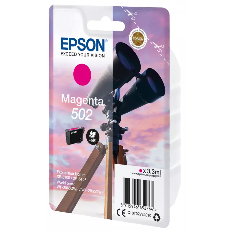 Epson Singlepack Magenta 502 Ink, Standard Yield, Magenta, Pigment-based ink, 3.3 ml, 1 pc(s), 165 pages