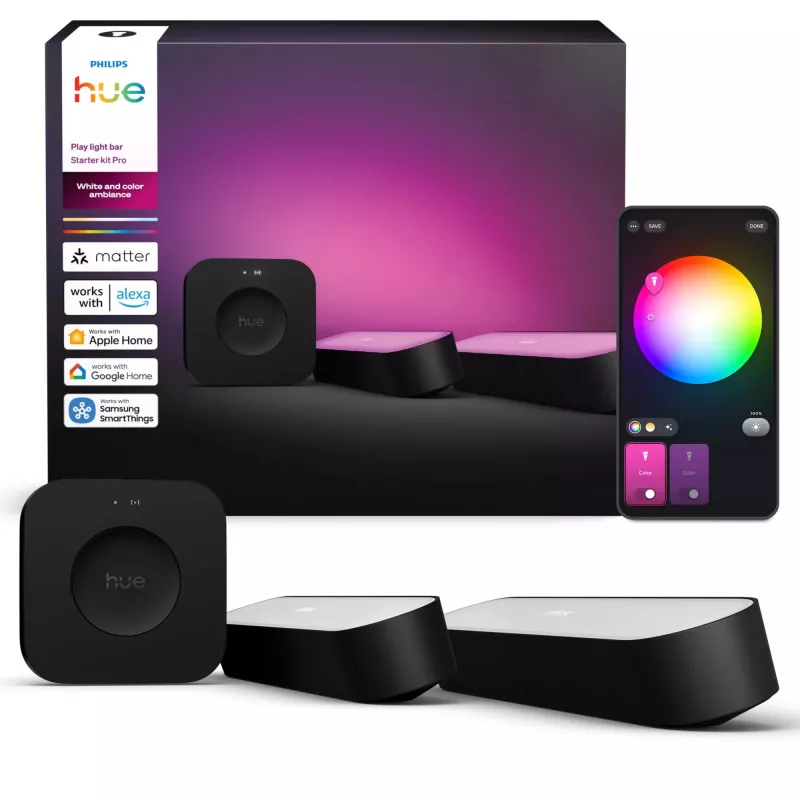 Philips Hue Play light bars starter kit — 2 Play light bars + Hue Bridge Pro, Bluetooth, black, Type C plug