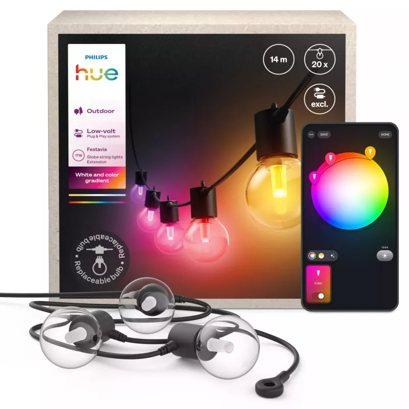 Philips Hue White and colour ambience Hue Festavia globe outdoor string lights 14 m extension