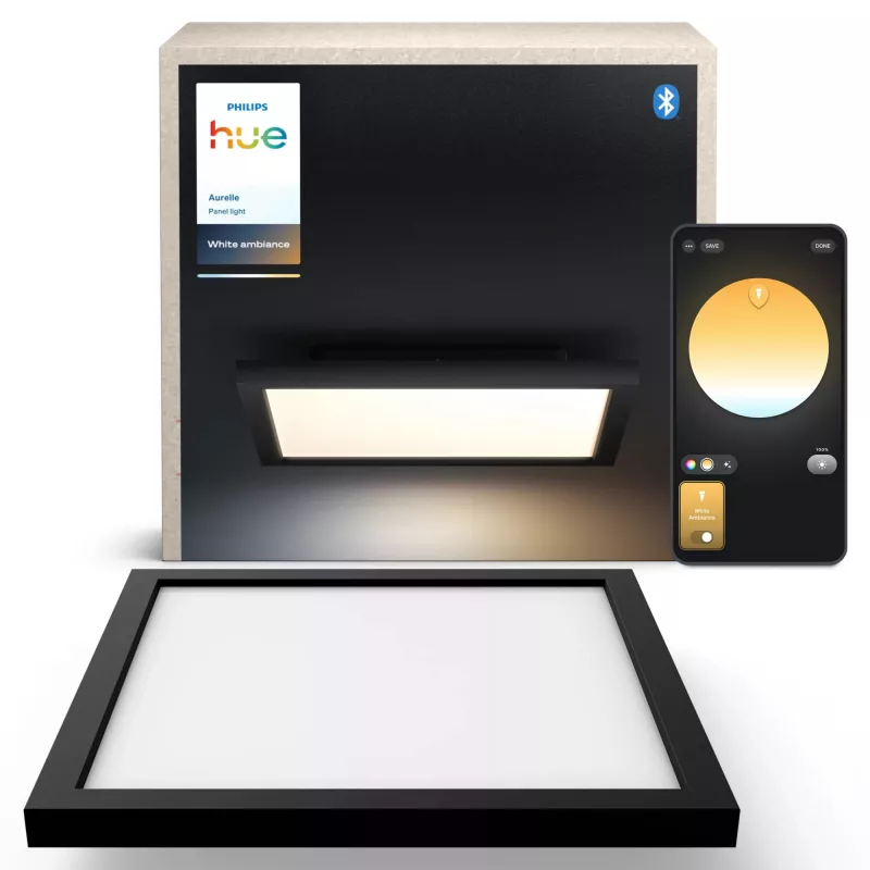 Philips Aurelle Square Panel, Smart ceiling light, Bluetooth/Zigbee, Black, LED, Aluminium, Variable