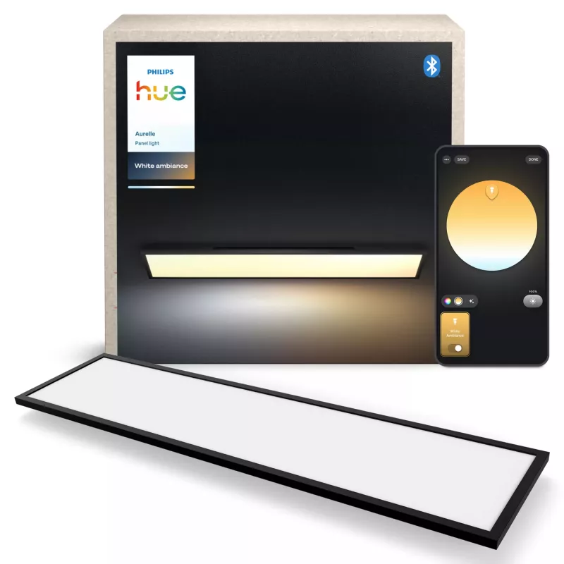 Smart ceiling light Signify Philips Aurelle Rectangle Panel — Bluetooth/Zigbee, 1200×300×48 mm, black