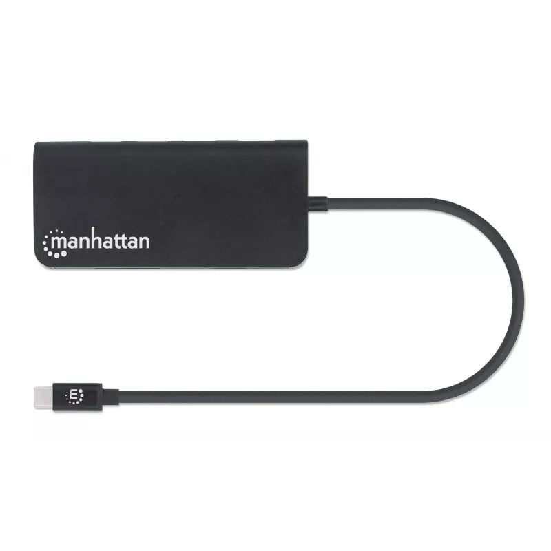 Manhattan USB-C Dock/Hub with Card Reader, Ports (x5): Ethernet, USB-A (3) and USB-C, 5 Gbps (USB 3.2 Gen1 aka USB 3.0), With Power Delivery (100W) to USB-C Port (Note additional USB-C wall charger and USB-C cable needed), Universal for all devices, Aluminium