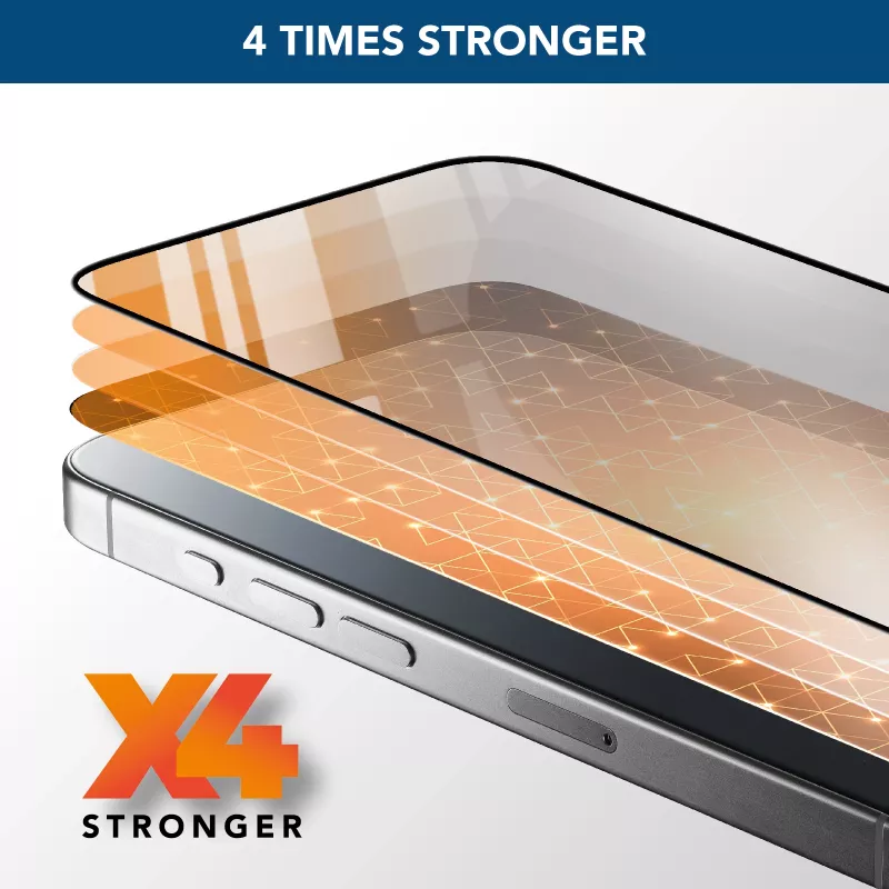 Cellularline Fortified Xtreme Glass - iPhone 16 Ultra-protective tempered glass with reinforced edges, easy to apply and ultra-resistant