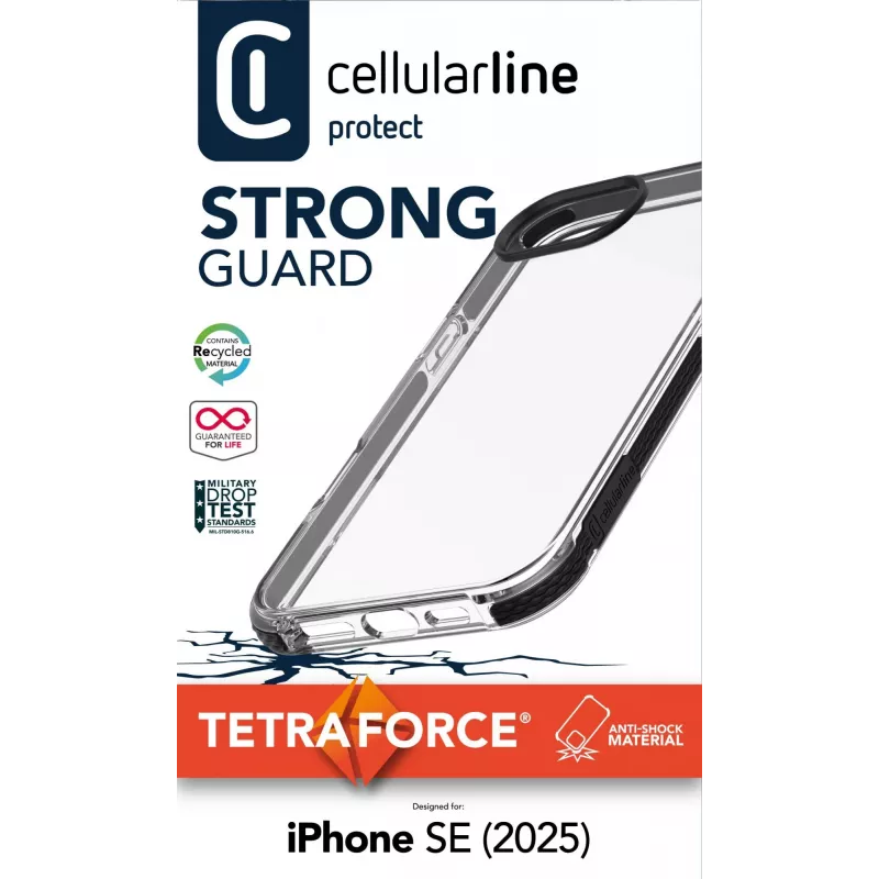Cellularline Tetra Force Strong Guard - iPhone 16e Ultra-protective, anti-shock flexible case with integrated Microban® antibacterial technology