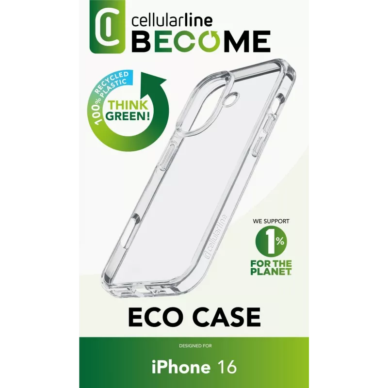Cellularline Become Case - iPhone 16 Case made with 100% recycled plastic