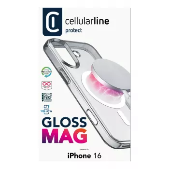 Cellularline Gloss Mag - iPhone 16 Magnetic case for charging and attaching to the MagSafe charger