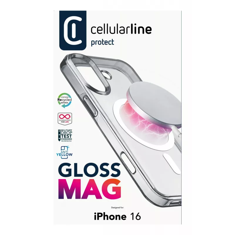 Cellularline Gloss Mag - iPhone 16 Magnetic case for charging and attaching to the MagSafe charger