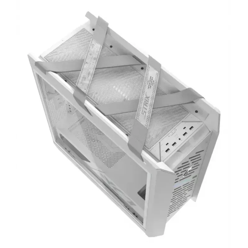 PC Case ASUS ROG Strix Helios II Midi Tower White — supports EATX/ATX/Micro‑ATX/Mini‑ITX, 3x140mm front + 1x140mm rear, 2×3.5 inch + 4×2.5 inch bays, tempered glass