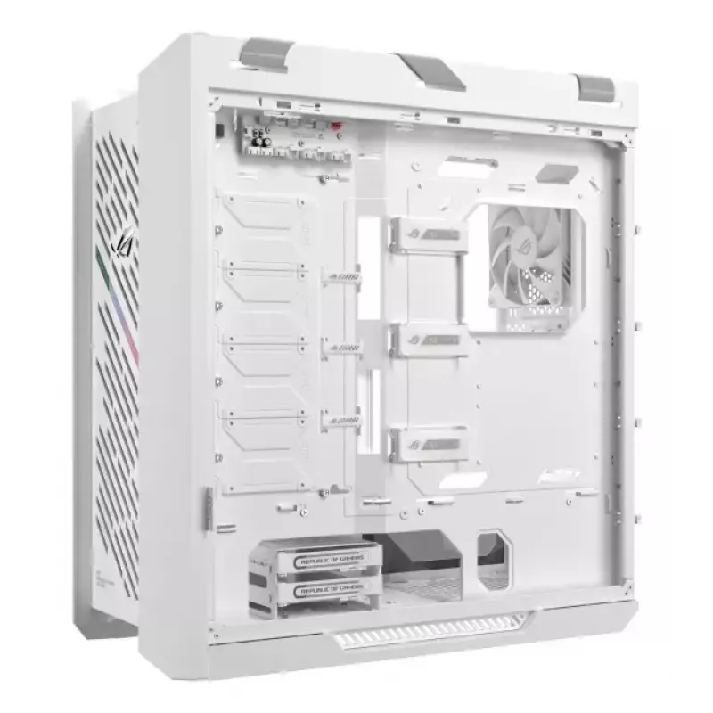 PC Case ASUS ROG Strix Helios II Midi Tower White — supports EATX/ATX/Micro‑ATX/Mini‑ITX, 3x140mm front + 1x140mm rear, 2×3.5 inch + 4×2.5 inch bays, tempered glass