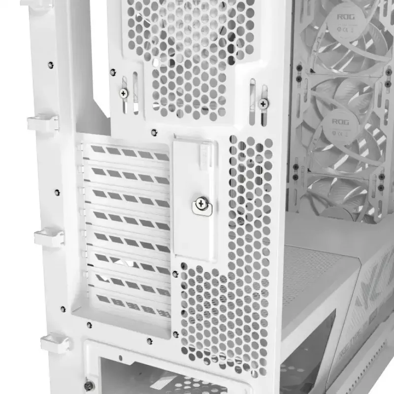 PC Case ASUS ROG Strix Helios II Midi Tower White — supports EATX/ATX/Micro‑ATX/Mini‑ITX, 3x140mm front + 1x140mm rear, 2×3.5 inch + 4×2.5 inch bays, tempered glass