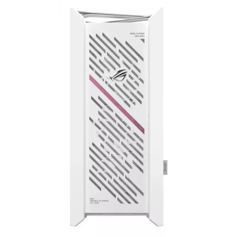 PC Case ASUS ROG Strix Helios II Midi Tower White — supports EATX/ATX/Micro‑ATX/Mini‑ITX, 3x140mm front + 1x140mm rear, 2×3.5 inch + 4×2.5 inch bays, tempered glass