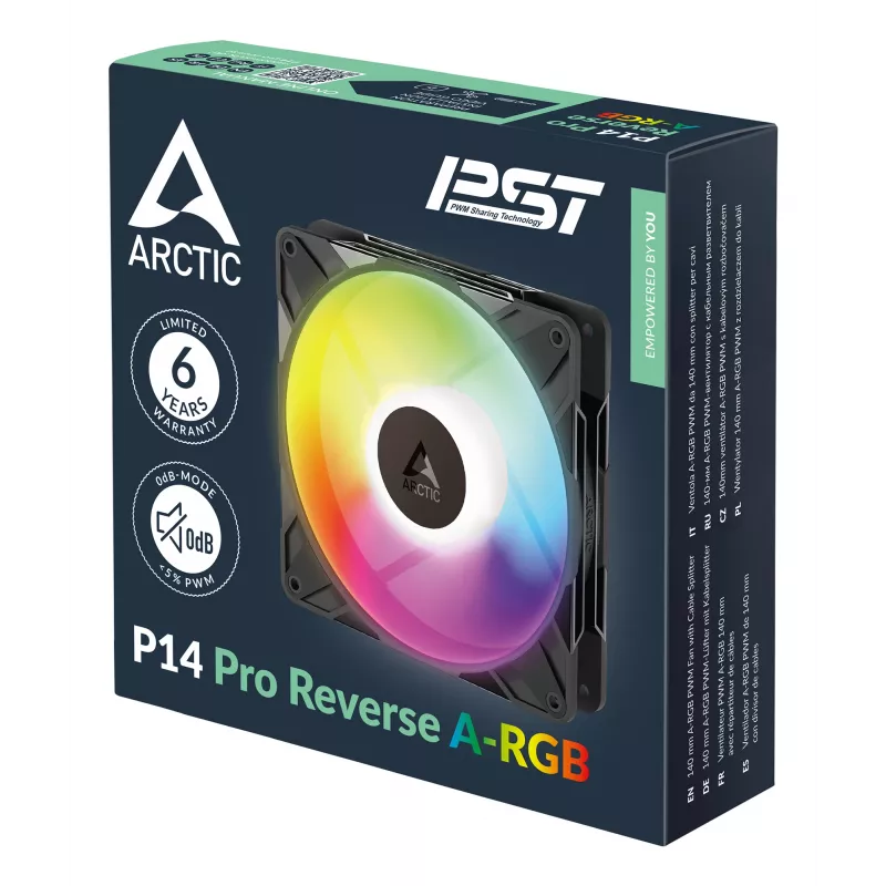 ARCTIC Freezer P14 Pro Reverse A-RGB - 3 Pack - 140 mm A-RGB PWM Fan with Cable Splitter