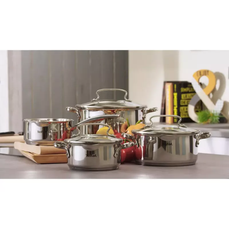 Boiling pan set Tefal Duetto+ G719S7, stainless steel, 7 pcs (saucepans Ø16/20/24 cm, casserole Ø16 cm), induction, lids, ovenproof to 250°C