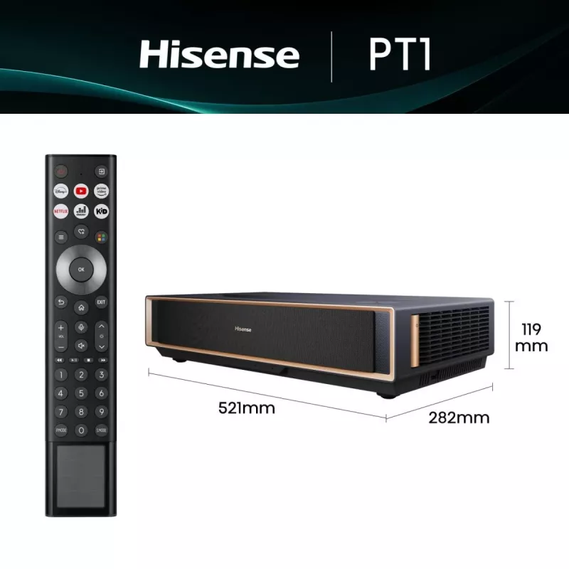 Projector HISENSE PT1 3D Smart TV, 16:9 native, Wi‑Fi & Ethernet, HDR (HLG), HDMI 2.0/2.1, Black