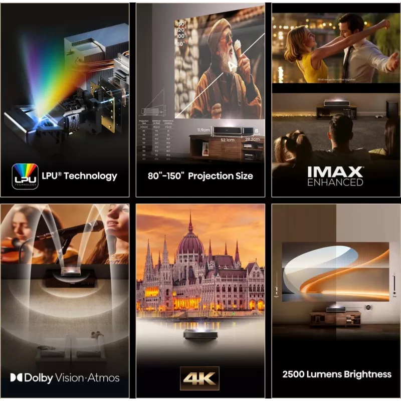 Projector HISENSE PT1 3D Smart TV, 16:9 native, Wi‑Fi & Ethernet, HDR (HLG), HDMI 2.0/2.1, Black