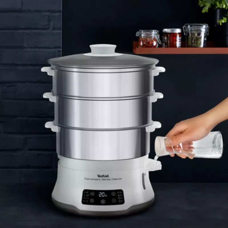Tefal Convenient Series Deluxe VC502D steam cooker 3 basket(s) Countertop 900 W Stainless steel, White