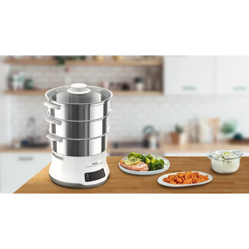 Tefal Convenient Series Deluxe VC502D steam cooker 3 basket(s) Countertop 900 W Stainless steel, White