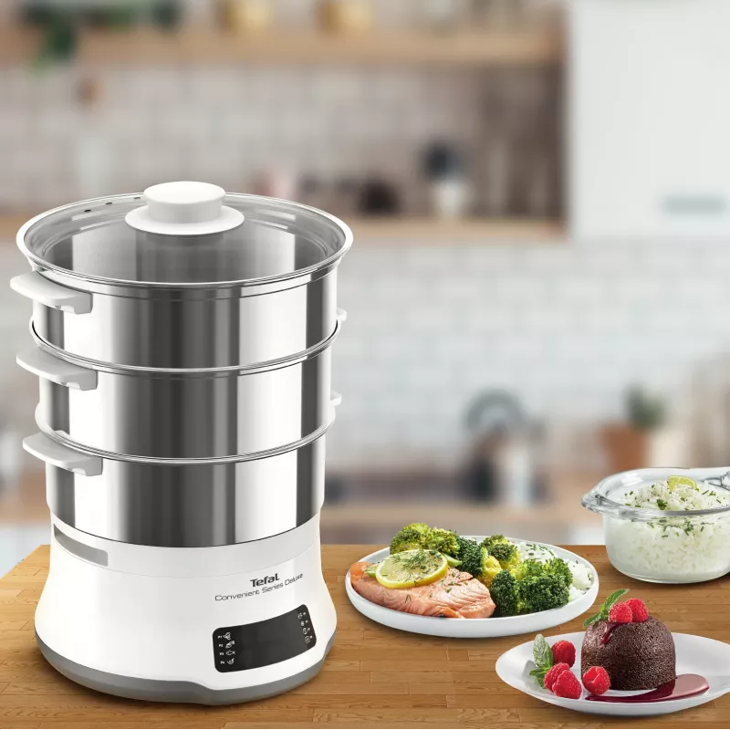 Tefal Convenient Series Deluxe VC502D steam cooker 3 basket(s) Countertop 900 W Stainless steel, White