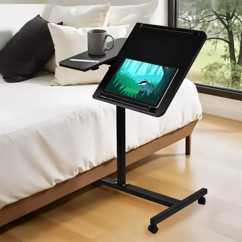 Mobile height-adjustable portable desk stand MACLEAN MC-121 B — adjustable height, tilt, castor wheels, 30 kg load, black