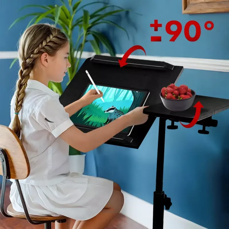 Mobile height-adjustable portable desk stand MACLEAN MC-121 B — adjustable height, tilt, castor wheels, 30 kg load, black