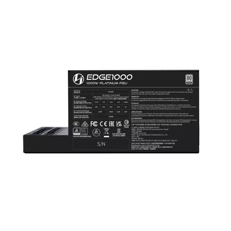 Lian Li EDGE EG1000 1000 W ATX 3.1 Power Supply, 80 PLUS Platinum, Black