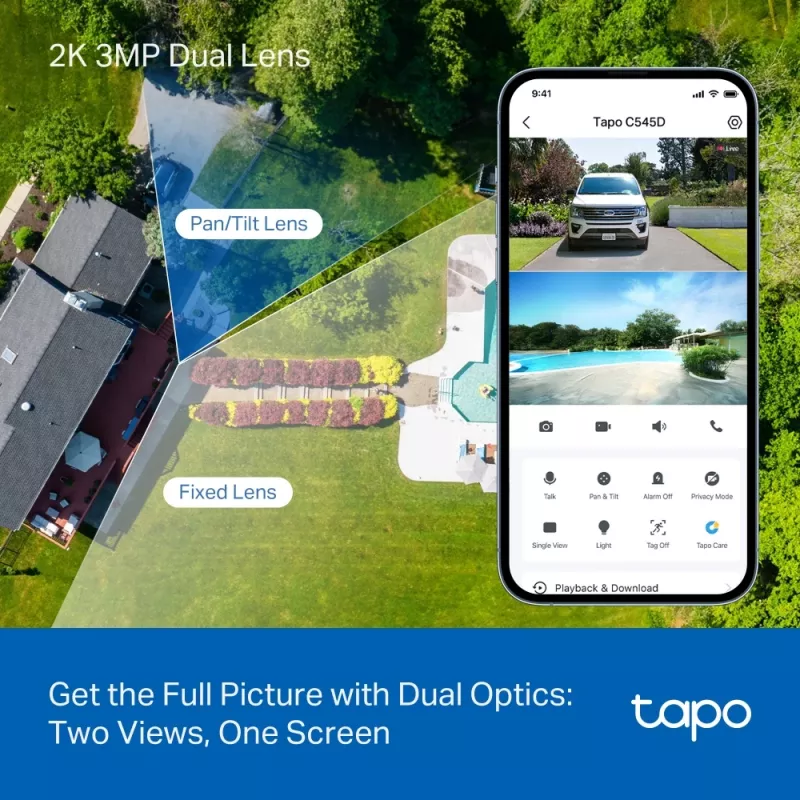 TP-Link Tapo Outdoor Dual Lens Pan/Tilt Security Camera, IP security camera, Outdoor, Wired & Wireless, Ceiling/Wall/Pole, White, Spherical
